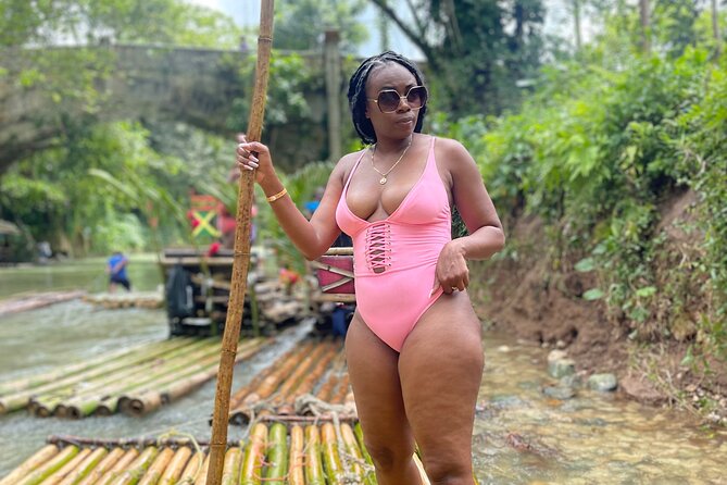 Bamboo Rafting with Limestone Massage from Montego Bay - Boarding a bamboo raft on the Great River