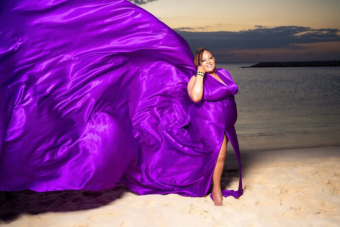 Flying Dress Photoshoot in Jamaica - The flying dress idea at Doctors Cave Beach