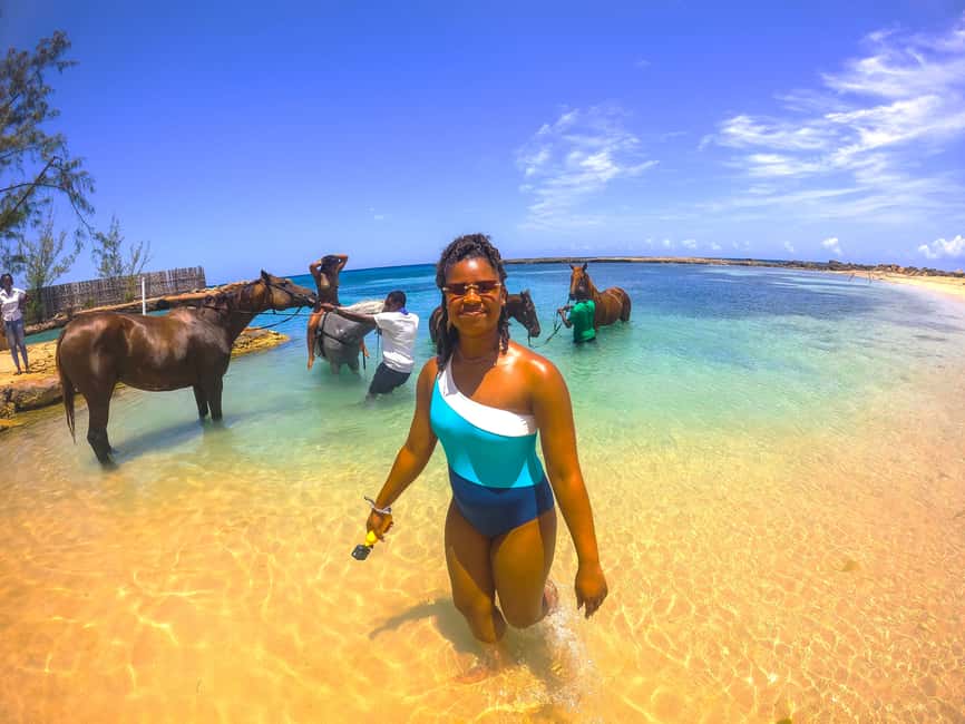 From Falmouth: Horseback Ride and Swim Beach Trip - Getting ready at Sand N Saddle beach