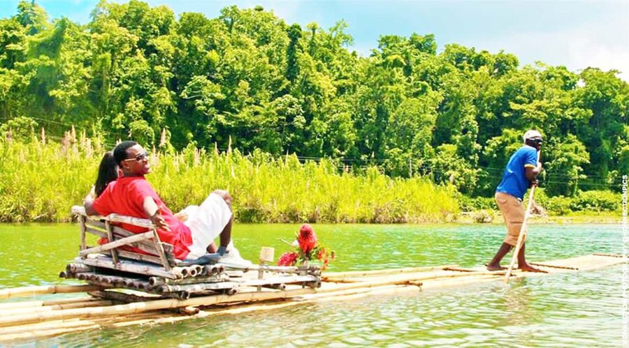 Martha Brae River Rafting Private trip - Boarding the 30-foot bamboo raft
