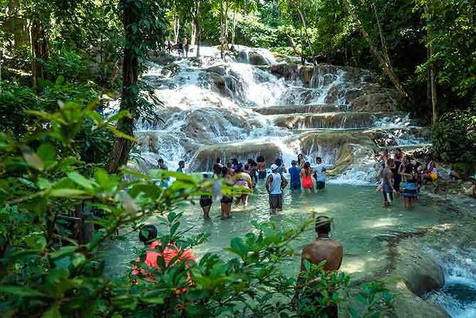 Climbing the limestone terraces at Dunn&rsquo;s River Falls, Ocho Rios